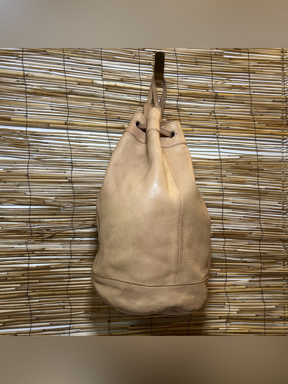 Rock Paper Scissors- Minimal Tan Leather Drawstring backpack Bag